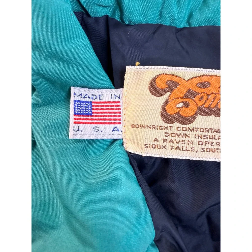 Vintage Comfy Down Puffer Jacket Womens 10 Teal Green USA Made 90s Southwestern